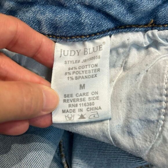 JUDY BLUE Denim Cutoff Shorts Sz Medium High Waist Heavily Distressed Blue JB150 - Picture 7 of 7